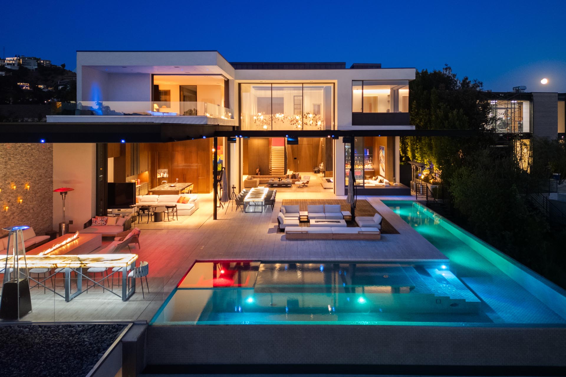 Twilight over a private Los Angeles villa and pool