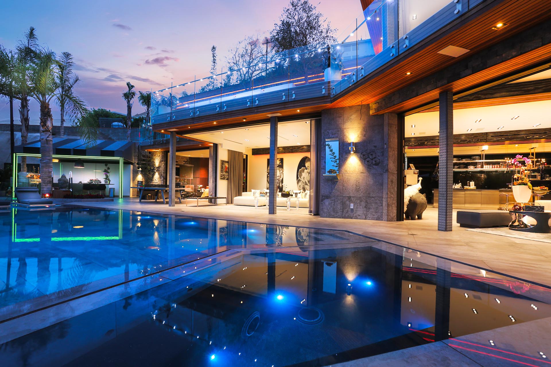 Hillside modern estate at dusk